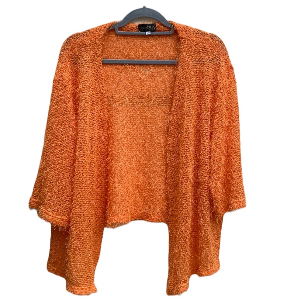 Picadilly Fashions Orange Faux Mohair Knit open Front Cardigan Size Large